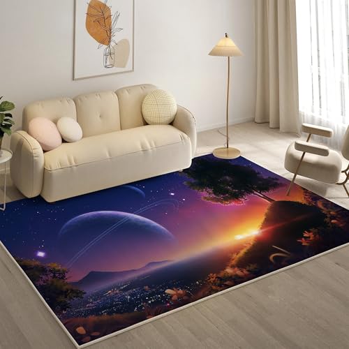 YZQGLHP Planet Teppich Baum Teppiche, Weich Kurzflor & Waschbar & rutschfest Fussmatte Innen, Easy Clean Teppichs 100x200 cm fürs Wohnzimmer, Schlafzimmer und Esszimmer von YZQGLHP