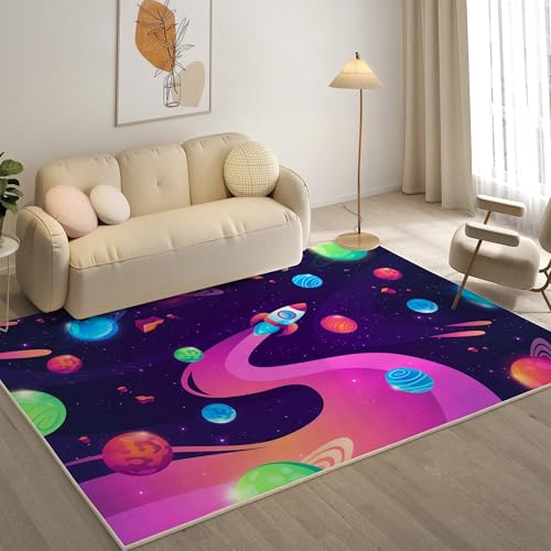 YZQGLHP Rakete Teppich Planet Teppiche, Weich Kurzflor & Waschbar & rutschfest Fussmatte Innen, Easy Clean Teppichs 60x90 cm fürs Wohnzimmer, Schlafzimmer und Esszimmer von YZQGLHP