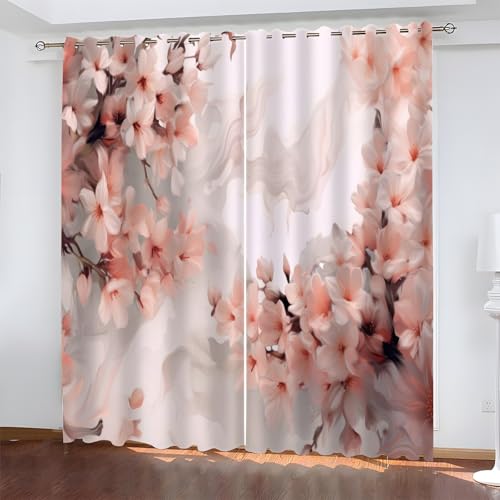 YZQGLHP Rosa Blume Vorhänge, Blumen Gardinen, Verdunklungsvorhänge, Schallschutz Vorhang, für Sichtschutz im Wohn und Schlafzimmer, B117 x H183 cm (2er-Pack) von YZQGLHP