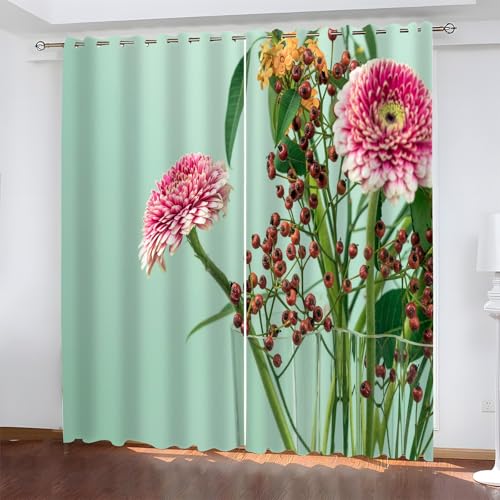 YZQGLHP Rosa Blume Vorhänge, Rote Früchte Gardinen, Verdunklungsvorhänge, Schallschutz Vorhang, für Sichtschutz im Wohn und Schlafzimmer, B117 x H183 cm (2er-Pack) von YZQGLHP