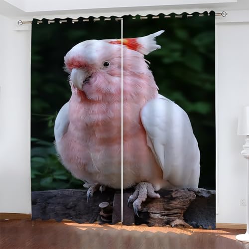 YZQGLHP Rosa Papagei Vorhänge, Vögel Gardinen, Verdunklungsvorhänge, Schallschutz Vorhang, für Sichtschutz im Wohn und Schlafzimmer, B80 x H115 cm (2er-Pack) von YZQGLHP