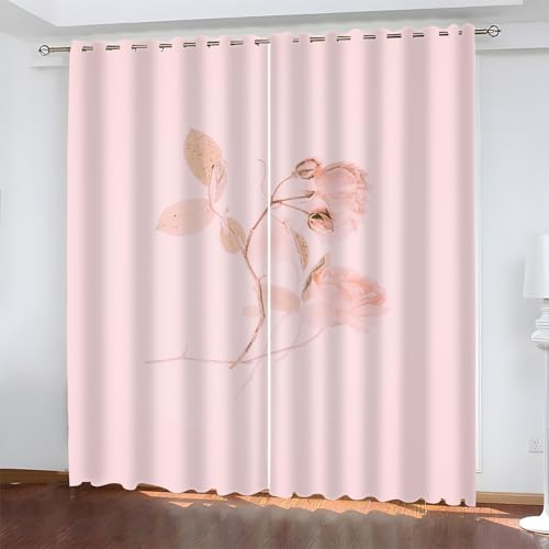 YZQGLHP Rosa Rose Vorhänge, Blumen Gardinen, Verdunklungsvorhänge, Schallschutz Vorhang, für Sichtschutz im Wohn und Schlafzimmer, B140 x H225 cm (2er-Pack) von YZQGLHP