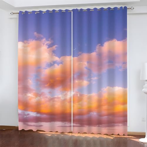 YZQGLHP Rosa Wolke Vorhänge, 3D Druck Gardinen, Verdunklungsvorhänge, Schallschutz Vorhang, für Sichtschutz im Wohn und Schlafzimmer, B80 x H115 cm (2er-Pack) von YZQGLHP