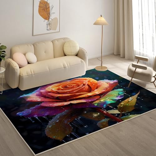 YZQGLHP Rose Teppich Wassertropfen Teppiche, Weich Kurzflor & Waschbar & rutschfest Fussmatte Innen, Easy Clean Teppichs 100x200 cm fürs Wohnzimmer, Schlafzimmer und Esszimmer von YZQGLHP