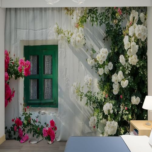 YZQGLHP Rose Vorhänge, Blumen Gardinen, Verdunklungsvorhänge, Schallschutz Vorhang, für Sichtschutz im Wohn und Schlafzimmer, B140 X H260 cm (2er-Pack) von YZQGLHP