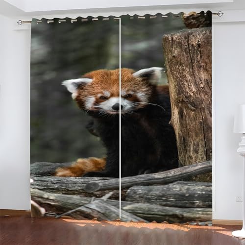 YZQGLHP Roter Panda Vorhänge, Tiere Gardinen, Verdunklungsvorhänge, Schallschutz Vorhang, für Sichtschutz im Wohn und Schlafzimmer, B140 x H225 cm (2er-Pack) von YZQGLHP