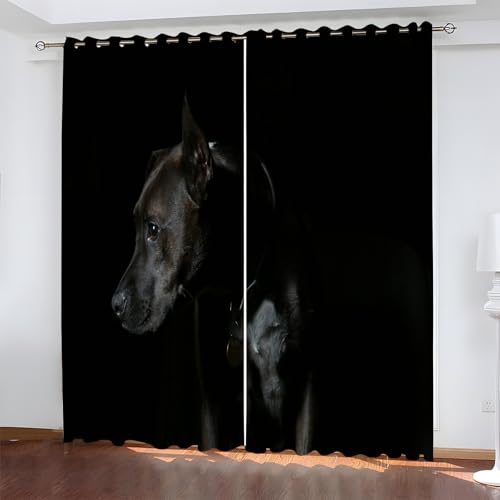 YZQGLHP Schwarzer Hund Vorhänge, Schwarz Gardinen, Verdunklungsvorhänge, Schallschutz Vorhang, für Sichtschutz im Wohn und Schlafzimmer, B75 x H166 cm (2er-Pack) von YZQGLHP