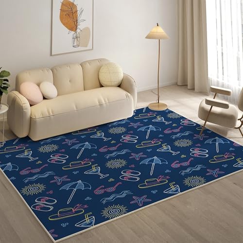 YZQGLHP Seestern Teppich Regenschirm Teppiche, Weich Kurzflor & Waschbar & rutschfest Fussmatte Innen, Easy Clean Teppichs 200x200 cm fürs Wohnzimmer, Schlafzimmer und Esszimmer von YZQGLHP