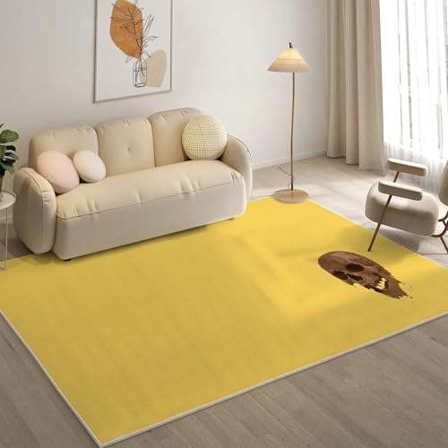YZQGLHP Skeleton Teppich Gelb Teppiche, Weich Kurzflor & Waschbar & rutschfest Fussmatte Innen, Easy Clean Teppichs 60x90 cm fürs Wohnzimmer, Schlafzimmer und Esszimmer von YZQGLHP