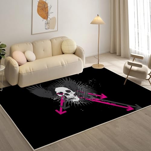 YZQGLHP Skeleton Teppich Gotisch Teppiche, Weich Kurzflor & Waschbar & rutschfest Fussmatte Innen, Easy Clean Teppichs 60x90 cm fürs Wohnzimmer, Schlafzimmer und Esszimmer von YZQGLHP