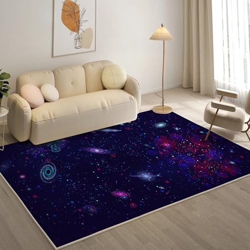 YZQGLHP Sternenhimmel Teppich Galaxis Teppiche, Weich Kurzflor & Waschbar & rutschfest Fussmatte Innen, Easy Clean Teppichs 100x200 cm fürs Wohnzimmer, Schlafzimmer und Esszimmer von YZQGLHP