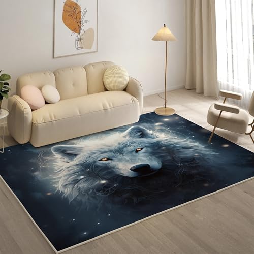 YZQGLHP Sternenlicht Teppich Arktischer Wolf Teppiche, Weich Kurzflor & Waschbar & rutschfest Fussmatte Innen, Easy Clean Teppichs 160x230 cm fürs Wohnzimmer, Schlafzimmer und Esszimmer von YZQGLHP