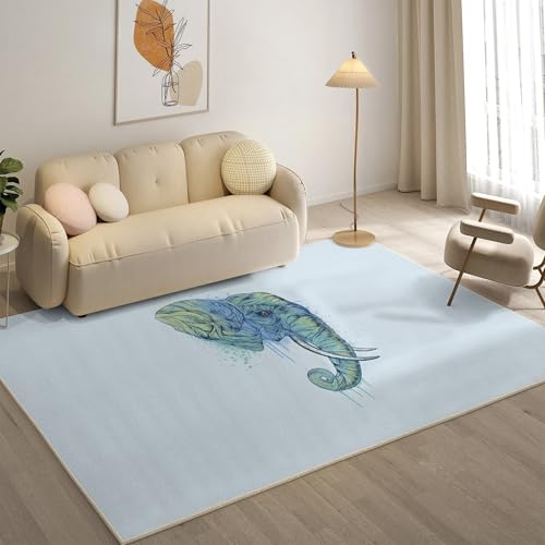 YZQGLHP Tier Teppich Elefant Teppiche, Weich Kurzflor & Waschbar & rutschfest Fussmatte Innen, Easy Clean Teppichs 200x200 cm fürs Wohnzimmer, Schlafzimmer und Esszimmer von YZQGLHP