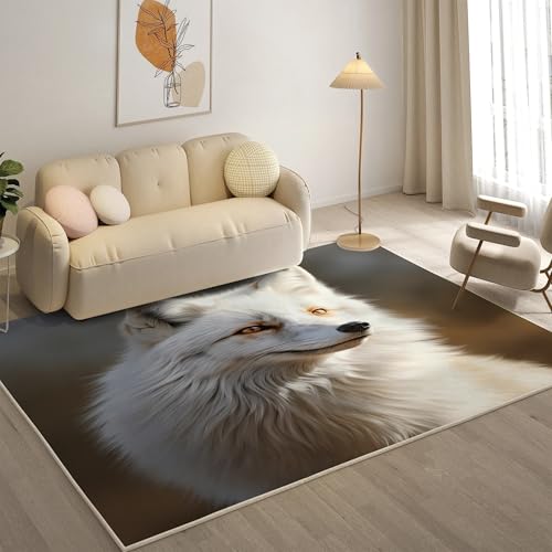 YZQGLHP Tier Teppich Polarfuchs Teppiche, Weich Kurzflor & Waschbar & rutschfest Fussmatte Innen, Easy Clean Teppichs 200x200 cm fürs Wohnzimmer, Schlafzimmer und Esszimmer von YZQGLHP