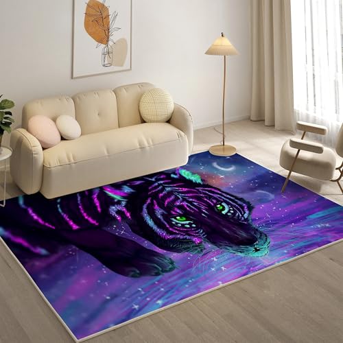 YZQGLHP Tiger Teppich Mond Teppiche, Weich Kurzflor & Waschbar & rutschfest Fussmatte Innen, Easy Clean Teppichs 100x200 cm fürs Wohnzimmer, Schlafzimmer und Esszimmer von YZQGLHP
