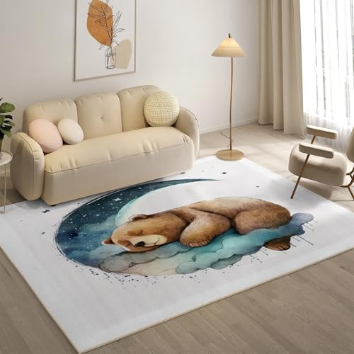 YZQGLHP Tragen Teppich Mond Teppiche, Weich Kurzflor & Waschbar & rutschfest Fussmatte Innen, Easy Clean Teppichs 60x90 cm fürs Wohnzimmer, Schlafzimmer und Esszimmer von YZQGLHP