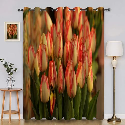 YZQGLHP Tulpe Vorhänge, Blumen Gardinen, Verdunklungsvorhänge, Schallschutz Vorhang, für Sichtschutz im Wohn und Schlafzimmer, B117 X H183 cm (2er-Pack) von YZQGLHP