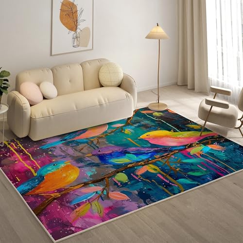 YZQGLHP Vogel Teppich Filialen Teppiche, Weich Kurzflor & Waschbar & rutschfest Fussmatte Innen, Easy Clean Teppichs 60x90 cm fürs Wohnzimmer, Schlafzimmer und Esszimmer von YZQGLHP