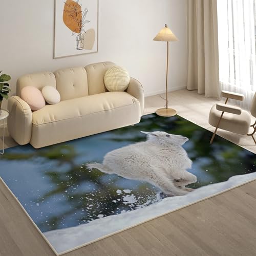 YZQGLHP Wald Teppich Schneeschaf Teppiche, Weich Kurzflor & Waschbar & rutschfest Fussmatte Innen, Easy Clean Teppichs 60x90 cm fürs Wohnzimmer, Schlafzimmer und Esszimmer von YZQGLHP