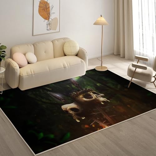 YZQGLHP Wald Teppich Skeleton Teppiche, Weich Kurzflor & Waschbar & rutschfest Fussmatte Innen, Easy Clean Teppichs 200x200 cm fürs Wohnzimmer, Schlafzimmer und Esszimmer von YZQGLHP