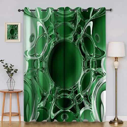 YZQGLHP Wassertropfen Vorhänge, Grünes Muster Gardinen, Verdunklungsvorhänge, Schallschutz Vorhang, für Sichtschutz im Wohn und Schlafzimmer, B140 X H225 cm (2er-Pack) von YZQGLHP