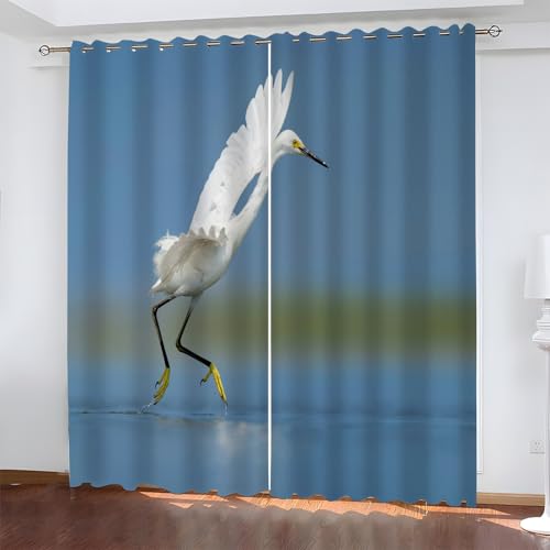 YZQGLHP Weißer Reiher Vorhänge, Tiere Gardinen, Verdunklungsvorhänge, Schallschutz Vorhang, für Sichtschutz im Wohn und Schlafzimmer, B117 x H137 cm (2er-Pack) von YZQGLHP