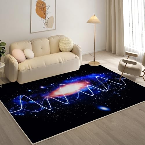 YZQGLHP Wellenlinien Teppich Galaxis Teppiche, Weich Kurzflor & Waschbar & rutschfest Fussmatte Innen, Easy Clean Teppichs 120x180 cm fürs Wohnzimmer, Schlafzimmer und Esszimmer von YZQGLHP