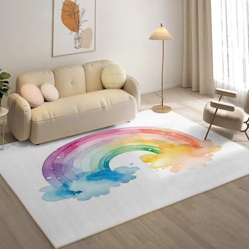 YZQGLHP Wolken Teppich Regenbogen Teppiche, Weich Kurzflor & Waschbar & rutschfest Fussmatte Innen, Easy Clean Teppichs 60x90 cm fürs Wohnzimmer, Schlafzimmer und Esszimmer von YZQGLHP