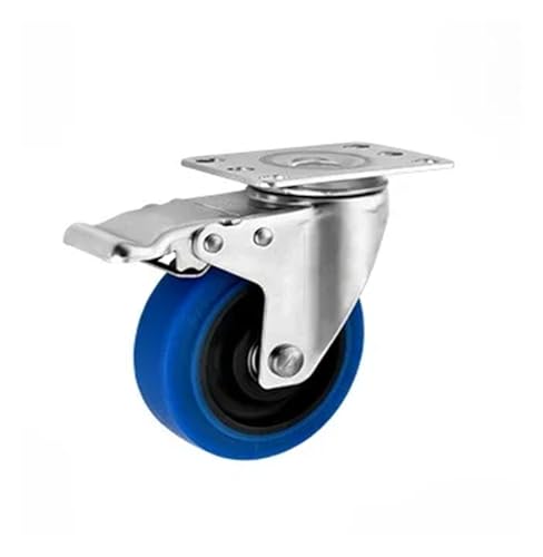 1/4 Stück 3"/4"/5" 304 Edelstahlrollen Mittelblau TPR Doppelwellengummi Universalrolle Leises Rad Caster 300KG(Brake,4 inch 4pc) von YZQOZKJH