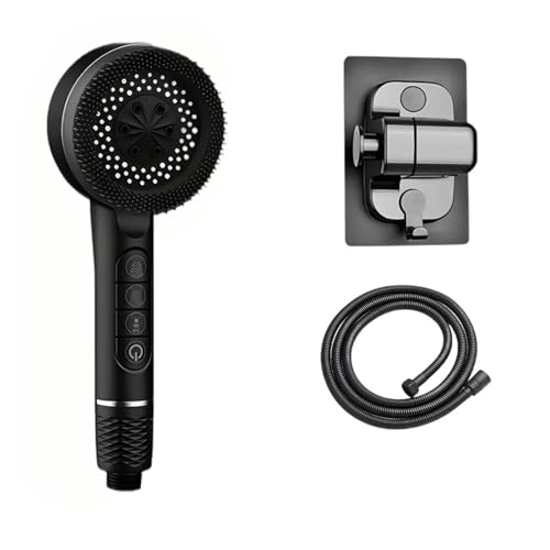 4 Modi Selbstreinigender Duschkopf Mit Silikonbürste Ein-Tasten-Stopp-Wassermassage Hochdruck-ABS-Duschkopf Mit Filter(Black Set) von YZQOZKJH