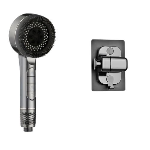 4 Modi Selbstreinigender Duschkopf Mit Silikonbürste Ein-Tasten-Stopp-Wassermassage Hochdruck-ABS-Duschkopf Mit Filter(Gray Base Set) von YZQOZKJH
