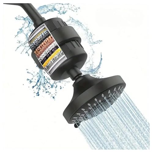 4-Zoll-Duschkopf und 15-stufige Filterkombination, 5 Sprüheinstellungen, gefilterter Duschkopf mit Kartusche(Filter Head Black) von YZQOZKJH