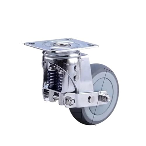 Hochleistungs-Lenkrolle Mit 3,0 Cm, 4, 5 Zoll Und Doppelfedern, Drehbare Lenkrolle, Gefederter Stoßdämpfer, Flache Radbremse(5 Inches Universal) von YZQOZKJH