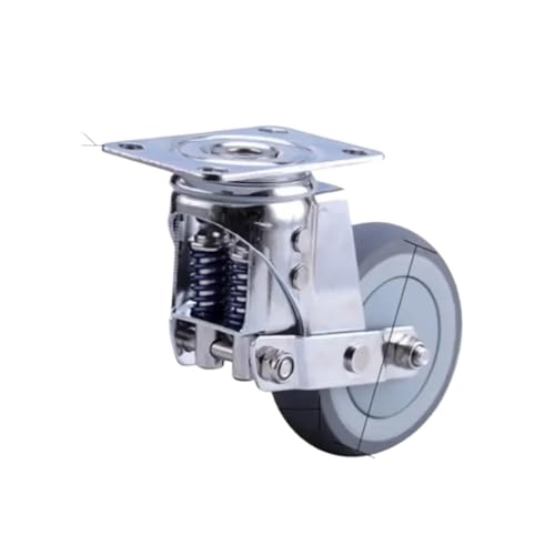 Hochleistungs-Lenkrolle Mit 3,0 Cm, 4, 5 Zoll Und Doppelfedern, Drehbare Lenkrolle, Gefederter Stoßdämpfer, Flache Radbremse(5 Universal Brake) von YZQOZKJH