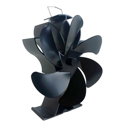 Holzofenventilator, wärmebetrieben, nicht elektrisch, lotusförmig, geräuscharmer Betrieb, 6-Blatt-Kamin mit Halterung for Verbrennen von YZQOZKJH