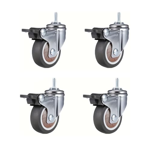 Lenkrollen mit TPR-Schraubenhebel, Universal-Lenkrollen mit M6/M8-Gewindestangen for Wagen, Möbelwagen(S-4 Brake,2 inch) von YZQOZKJH