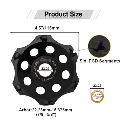SHDIATOOL Schleiftopfscheibe mit Ø 115/125 mm, sechs PCD-Segmente, Schleifmittel, polykristallin, for Entfernen von Epoxidbeschichtungen, Kleberloch 22,23 mm(1pc,Dia 115mm) von YZQOZKJH