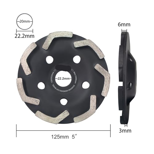 T TOVIA Diamant-Topfschleifscheibe 125 Mm, Zweireihig, Geeignet For Zement, Granit, Wandfliesen, Stein, Beton, Asphalt(PAW51-F125) von YZQOZKJH