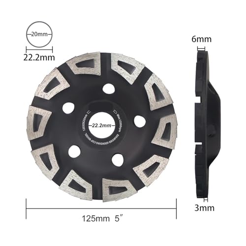 T TOVIA Diamant-Topfschleifscheibe 125 Mm, Zweireihig, Geeignet For Zement, Granit, Wandfliesen, Stein, Beton, Asphalt(PAW52-A125) von YZQOZKJH