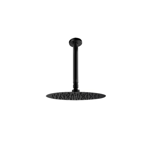 Weiß Schwarz Gold 8/10 Zoll Edelstahl Ultradünne Wasserfall-Duschköpfe Regenduschkopf Regen Quadratisch Rund(Black Round Top,8 inch 200mm) von YZQOZKJH