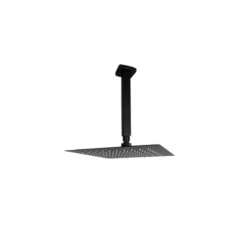 Weiß Schwarz Gold 8/10 Zoll Edelstahl Ultradünne Wasserfall-Duschköpfe Regenduschkopf Regen Quadratisch Rund(Black Square Top,10 inch 250mm) von YZQOZKJH