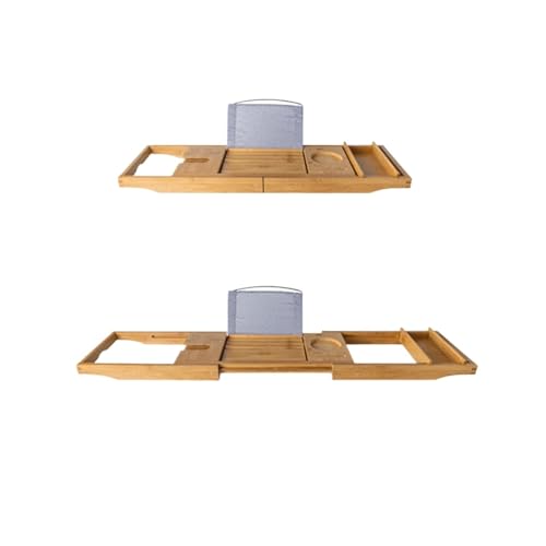 YZQOZKJH Ausziehbarer Tisch Badewannen-Caddy-Tablett Holzbadebrett Regal Tablet/Telefon Rotweinbecher-Schlitzhalter von YZQOZKJH