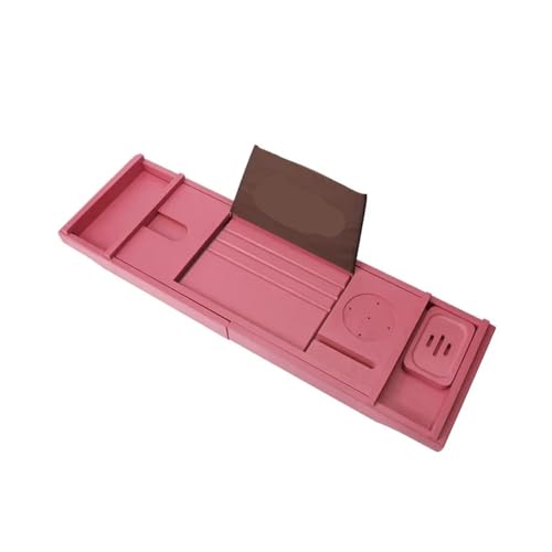 YZQOZKJH Nordisches ausziehbares Badewannentablett aus Bambus, hochwertiger Badewannen-Caddy-Organizer mit verstellbarem Regal, stilvolles Spa-Aufbewahrungsbrett for Hotels(Rose red) von YZQOZKJH
