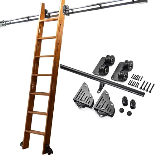 Rollbares Scheunentor-Set, Schiebeleiter-Hardware, robuste Bodenrolle aus Stahl, mobile Leiter-Gleitschiene mit Bodenrollenrädern (ohne Leiter), komplettes Hardware-Rollschienenset(3M) von YZRDCXM