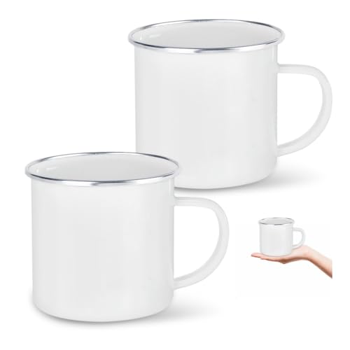 YZROHYI 2 Stück Camping Becher Emaille Tasse 350 ML,Emaille Becher Edelstahl,Kaffeebecher Emaille Retro,Enamel Mug,Emaille Tasse Outdoor,Kaffeetasse mit Henkel,Wanderbecher Mehrweg für Zuhause von YZROHYI