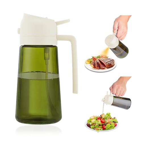 YZROHYI 2 in 1 Ölsprüher für SpeiseöL 470 ML,Öl Zerstäuber Speiseöl Glas für Airfryer,Dispenser Oil Sprayer for Cooking,Sprühflasche Öl Küche,Heißluftfritteuse Sprühöl Kochen,Olivenöl Spender Spray von YZROHYI