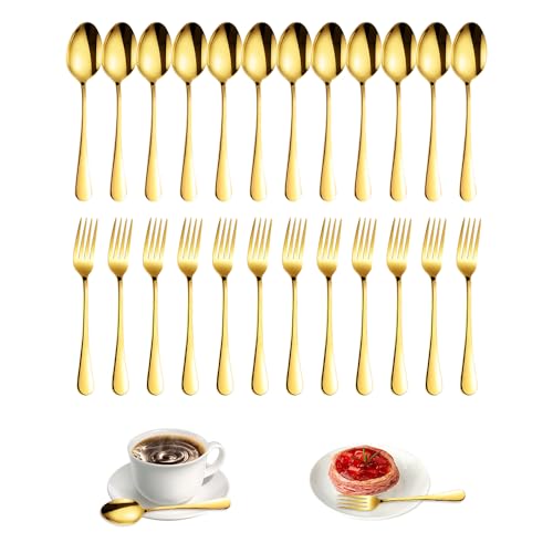 YZROHYI 24 Stück Kuchengabeln Und Kaffeelöffel Gold,Teelöffel,Dessertgabel Und Löffel Set,Spoon And Fork,Dessertlöffel Edelstahl,Kleine Löffel Und Gabel,Tafelgabeln,Kuchenbesteck für Haushalte YZROHYI 24 Stück Kuchengabeln Und Kaffeelöffel Gold,Teelöffel,Dessertgabel Und Löffel Set,Spoon And Fork,Dessertlöffel Edelstahl,Kleine Löffel Und Gabel,Tafelgabeln,Kuchenbesteck für Haushalte von YZROHYI