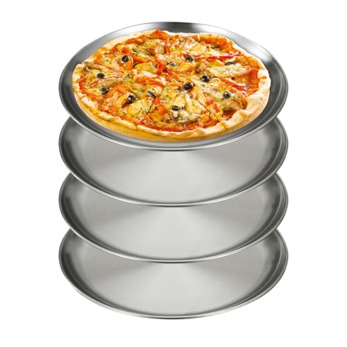 YZROHYI 4 Stück Pizzablech Rund 26 cm Edelstahl,Pizza Backblech Set,Teller Metall,Teller Camping,Pfannen Pizza Pan,Pizzaform Spülmaschinenfest,Kuchenblech,Pizzabackbleche,Serviertablett Kaffee von YZROHYI