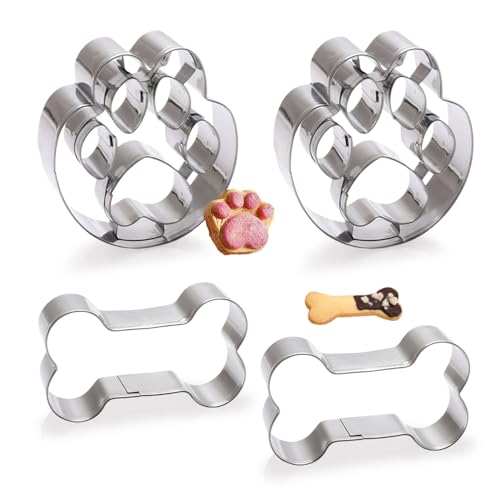 YZROHYI 4 Stück Plätzchen Ausstecher Knochen Hund,Keksausstecher Knochen Klein,Ausstechformen Deko,Cookie Cutter Set,Paw Patrol Ausstecher Edelstahl,Ausstechers Backen Und Basteln für Geschenke von YZROHYI
