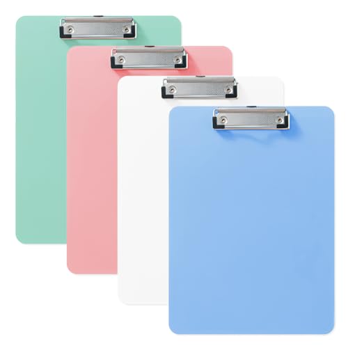 YZROHYI 4 Stück Schreibbrett Klemmbrett A4 Clipboard,Klemmbrettmappe Plastik,Schreibunterlage Klemmbrett Kunststoff,Multicolor Schreibplatte A4,Zwischenablage Mit Metallklemme für Technisches Zeichnen von YZROHYI